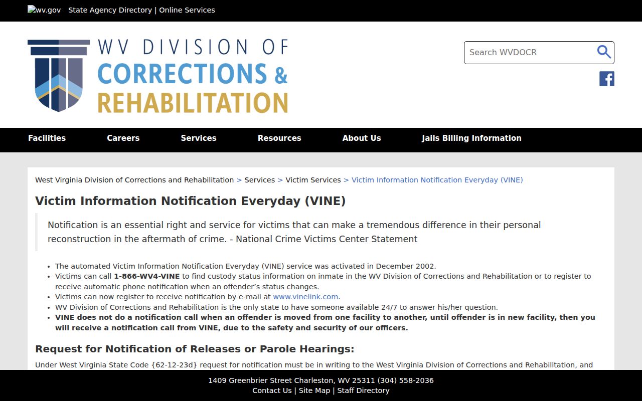 West Virginia VINE notices after a Braxton County arrest
