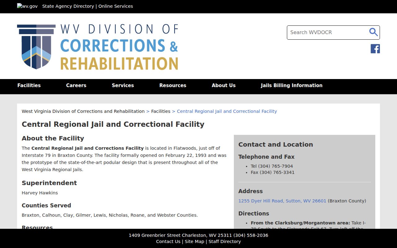 Central Regional Jail for Braxton County arrest custody