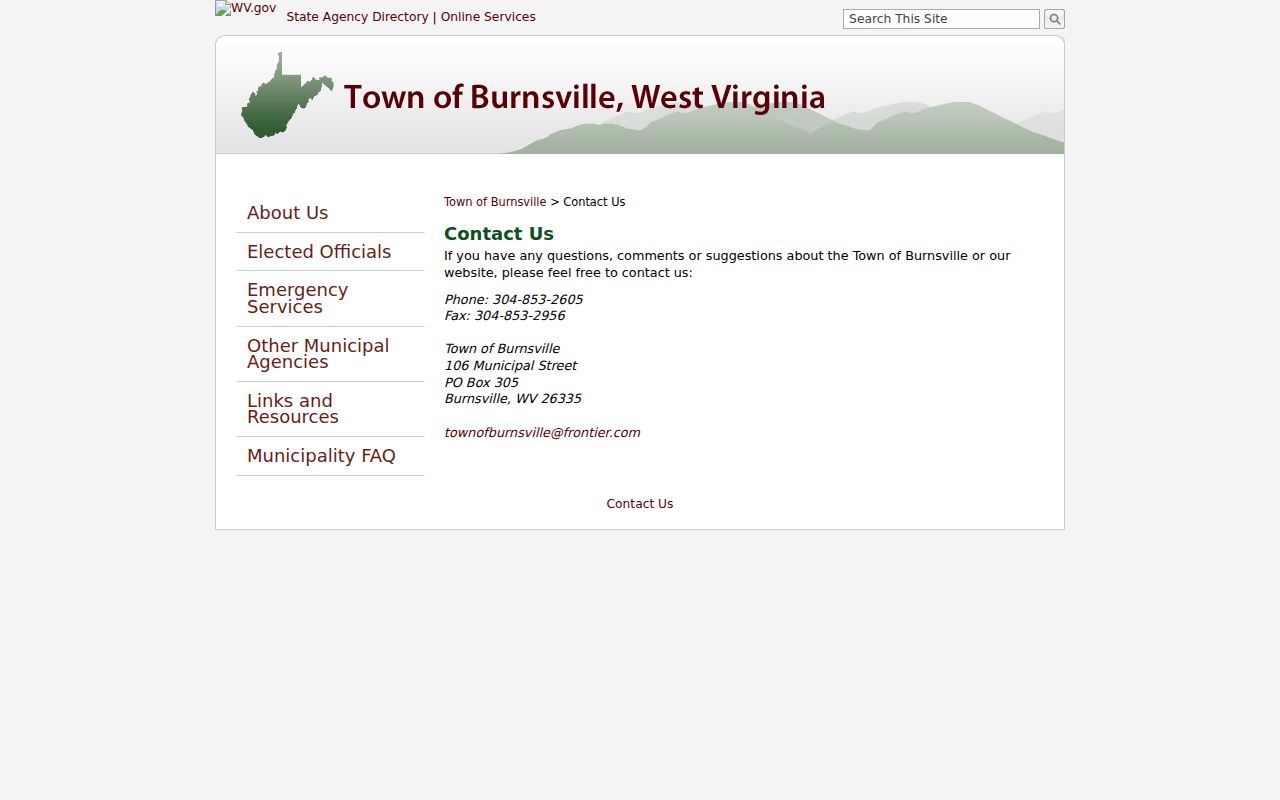 Burnsville criminal records Town Hall contact page