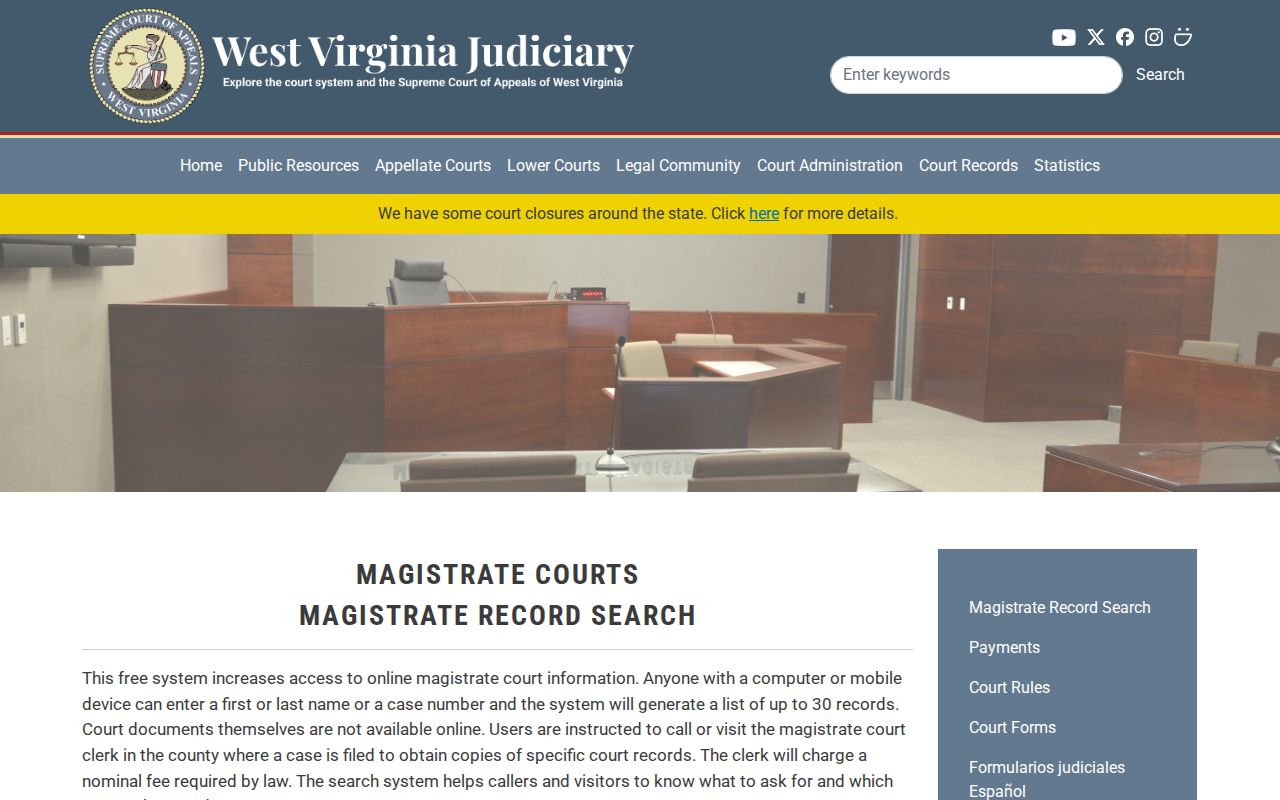 Official West Virginia Judiciary guidance on Magistrate Case Record Search limits